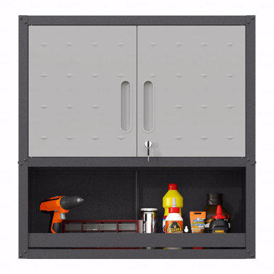 Metal Wall-Mounted Tool Storage Cabinet With Locking Door And 1 Shelf 1 Opened Drawer