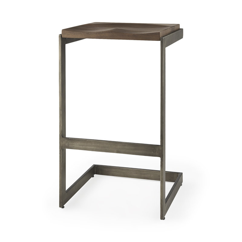 Bois noir effronté et métal, Brun / gris, Tabouret de bar (siège d'une hauteur de 30 po)
