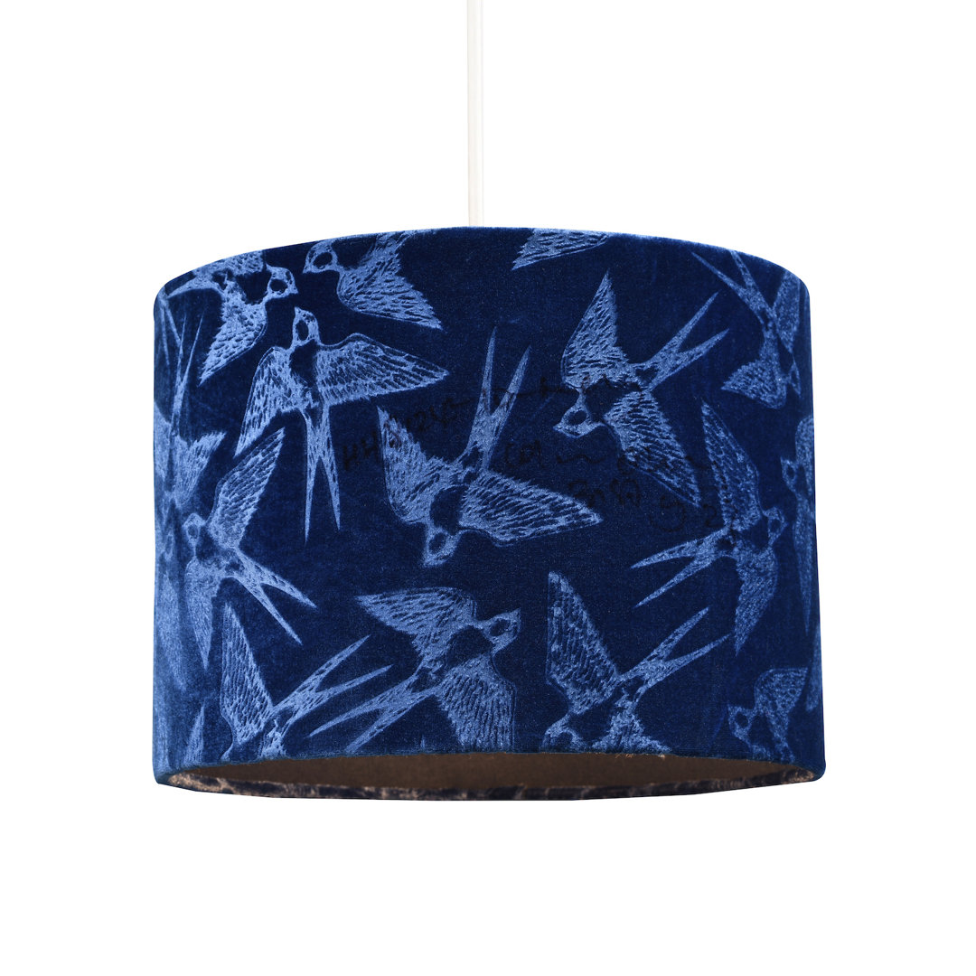 Bird Decorated Velvet Fabric Lamp Shade With Inner Lining By Rosdorf Park