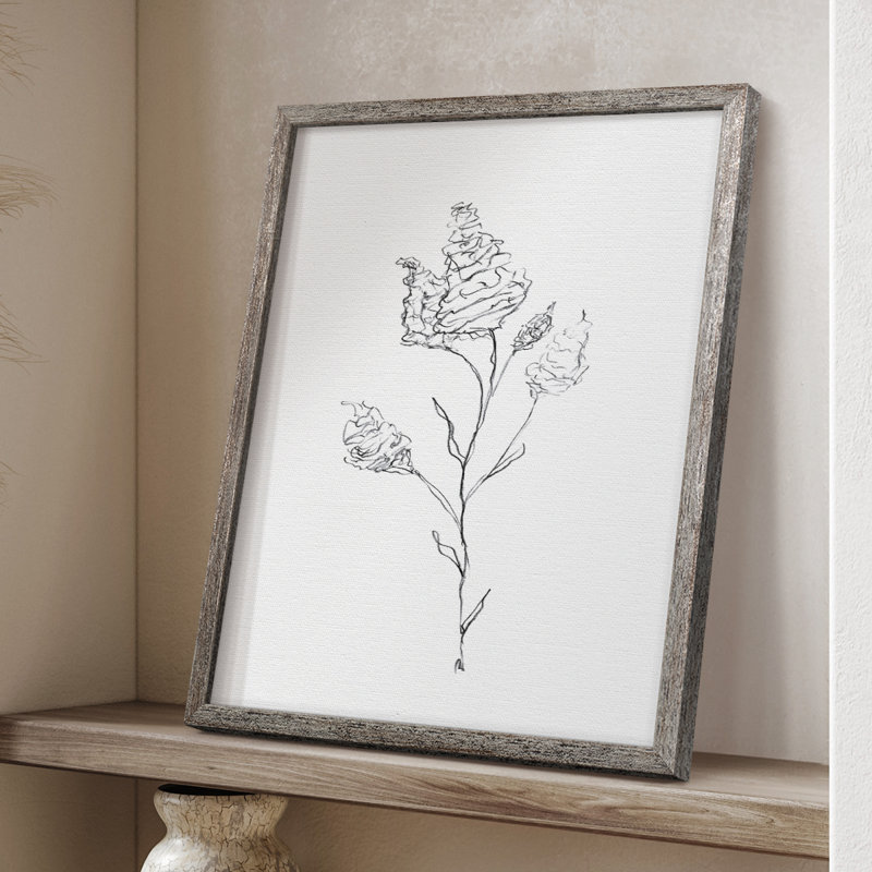 Croquis floral, reproduction encadrée - bois massif, H 30 po x l 24 po