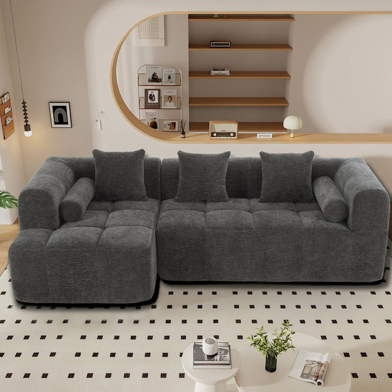Canapé modulaire rembourré en tissu de chenille moderne et minimaliste, Gris chenille