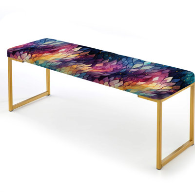 Blue And Purple Mystical Journey - Abstract Upholstered Gold Bench