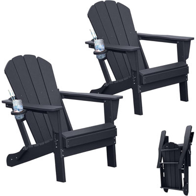 Durable Hdpe Adirondack Chairs Set, Foldable With Cup Holder, Ideal For Patio