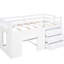 Lit mezzanine simple blanc avec pieds en bois massif et armoire / tablette polyvalente - blanc, bois manufacturé, avec tablette d'armoire-121105442