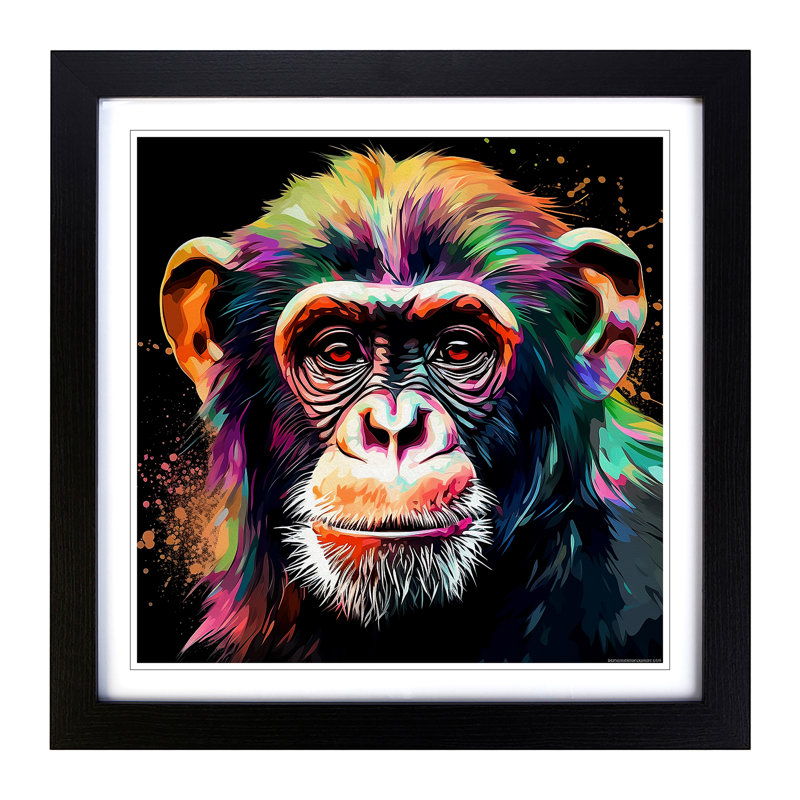 Monkey Digital Art - Single Picture Frame Print on Wood, Black