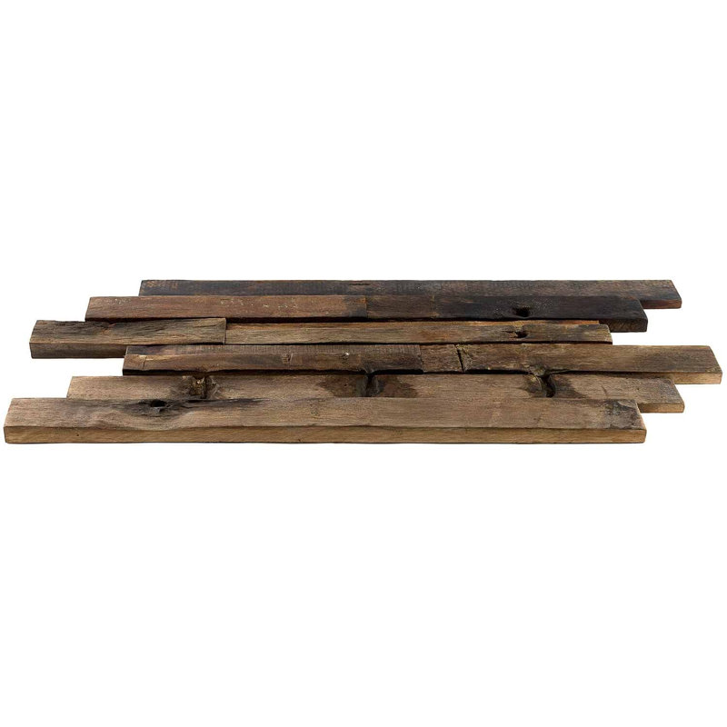 Driftwood 12x24 Textured Reclaimed Wood Mosaic Tile, Brownheart