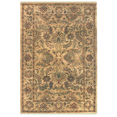 Tapis oriental beige / doré en soie / laine touffeté à la main