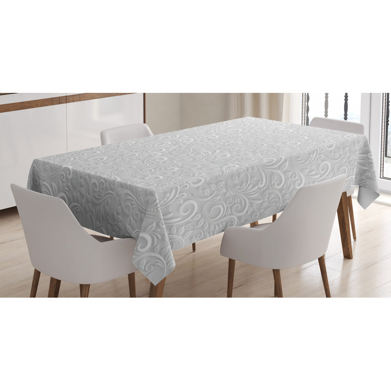 Ambesonne Grey Tablecloth, Classic Floral Swirling And Curving Victorian Pattern Embossing Effect Branches Art Graphic, Rectangular Table Cover For Dining Room Kitchen Decor, 52" X 70", Grey