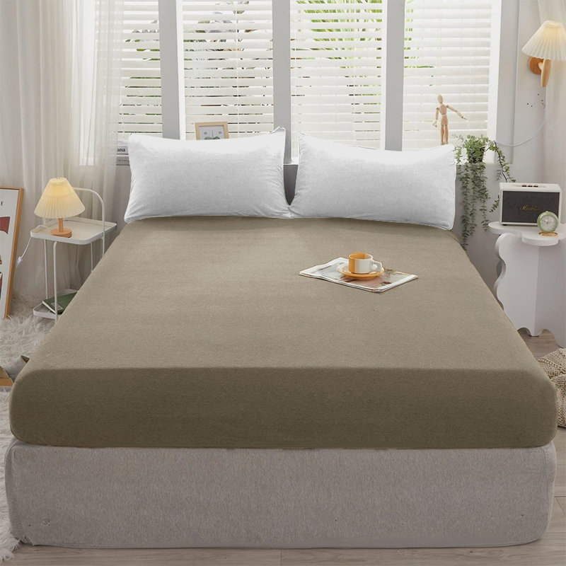 Cotton Blend 30cm Deep Pocket Jersey Fitted Sheet, Beige, Super King (6')