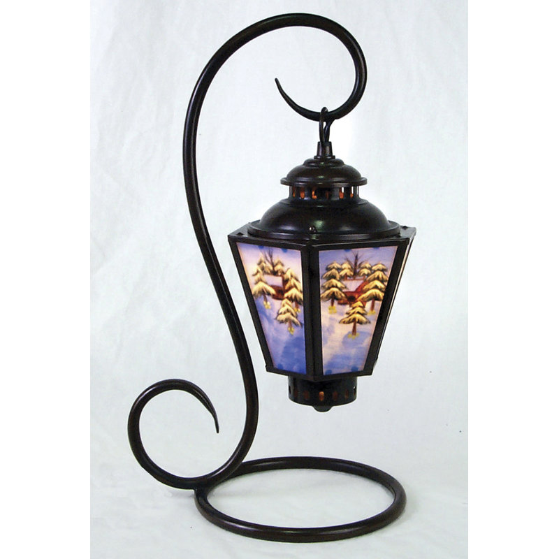 Reverse Painted Winter Scene Coach 17" Table Lamp