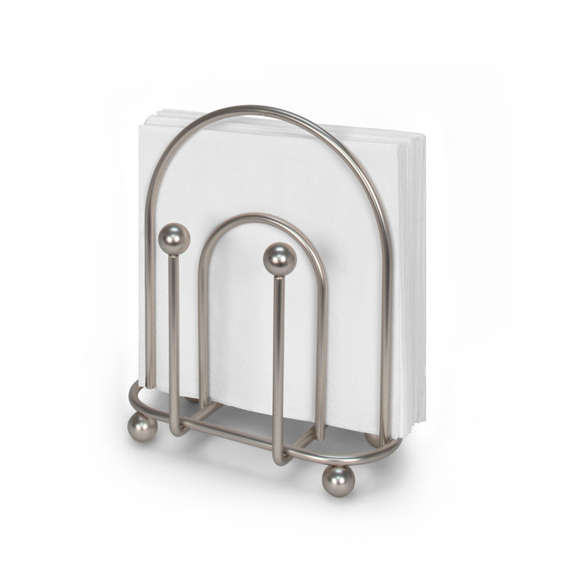 PantryWorks Metal Napkin Holder, Satin Nickel, 8" H x 6.75" W x 4.25" D