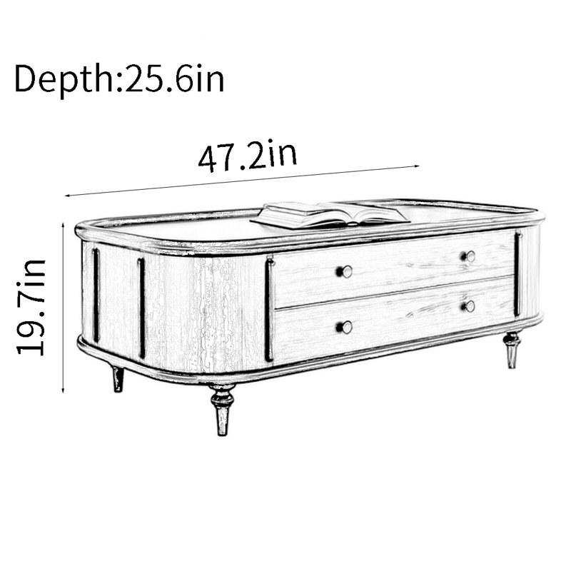 Table basse légère de style rétro luxueux, H 19,70 po x L 47,20 po x l 25,60 po