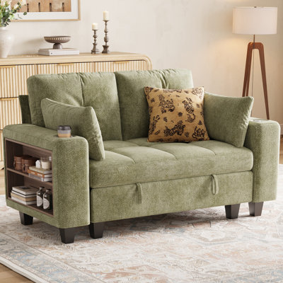  Benett 57.4" Upholstered Tuted Modular Sofa with Storage, Book Shelf & USB Charging