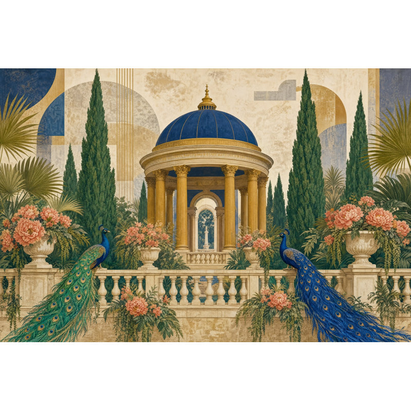 Papier peint classique paysage de paon, 160 po x 108 po, Peler et coller