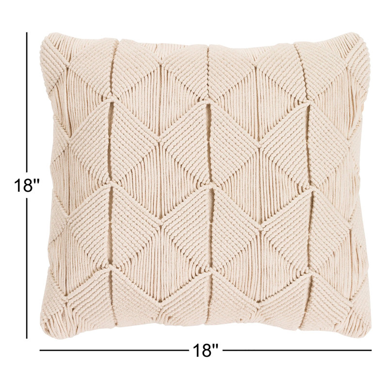 Migramah Sage Natural Fiber Cotton Throw Pillow, Poly Fill, 18" x 18", Cream