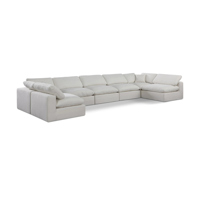 Hulen Upholstered U-Shaped Sectional Reversible, Cream Linen Textured Fabric