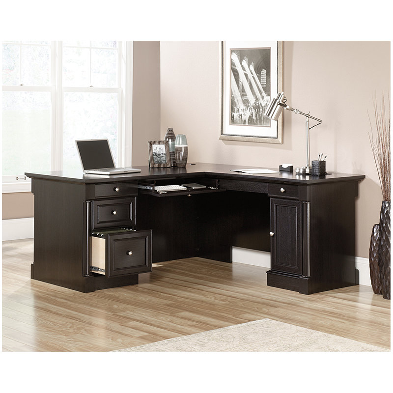 Oak Finish L-Shaped Executive Desk