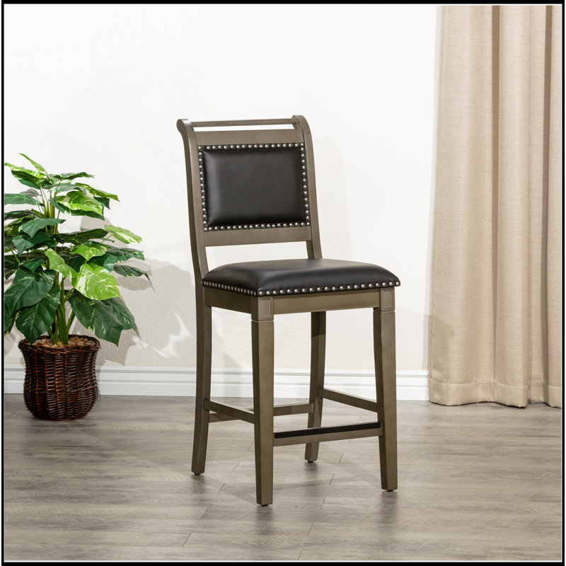 Tabouret de comptoir 24 po, siège en cuir vieilli, Brun, Noir