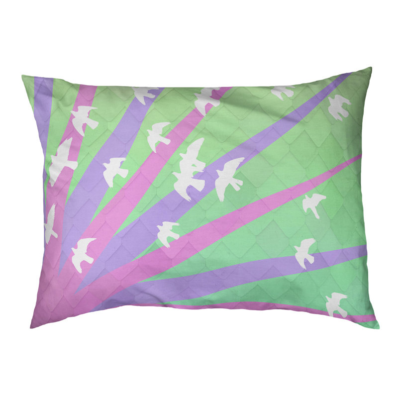 Coussin stylisés d’oiseaux et de soleil Burien, L 19,5 po x l 29,5 po, Mauve / vert / noir