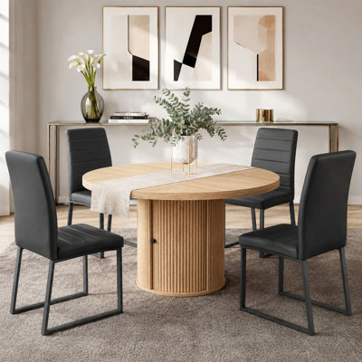 Ensemble de chaises de salle à manger rembourrées en polyuréthane 4 pièces avec colonne romaine ronde de 47,2 po, rangement inclus, adapté aux restaurants / couleur bois