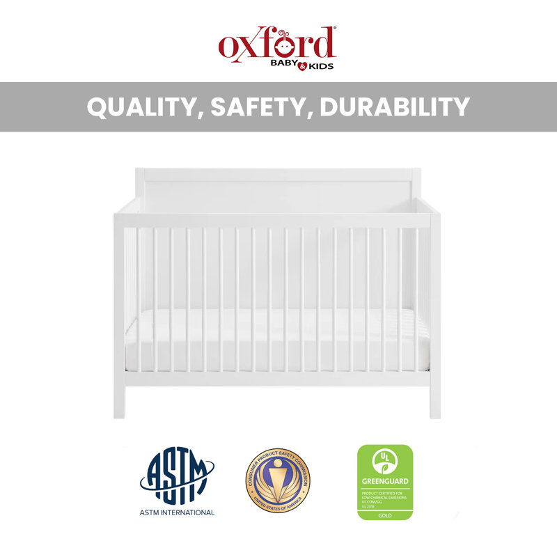 White Solid Wood 4-in-1 Convertible Crib with Panel Headboard