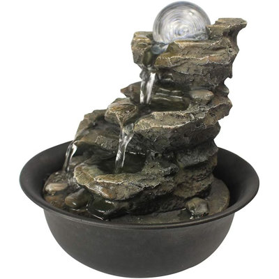 Spinning Orb Rock Cascading Tabletop Fountain, Zen Meditation Indoor Waterfall Feature