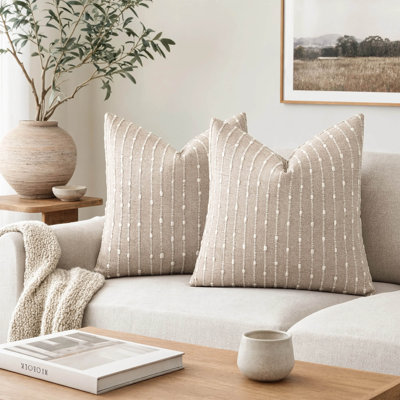 Jacquard Bouclé Throw Pillow Cover Set, Textured Striped Decorative Cushion Covers for Sofa, Bed, and Living Room (Set of 2)