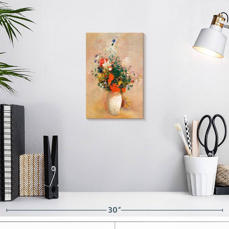Vase de fleurs Harnek sur fond rose 1906, H 12 po x l 8 po