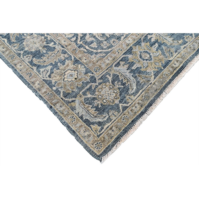 Hand Knotted Wool Area Rug in Blue, Rectangle 8' x 10'