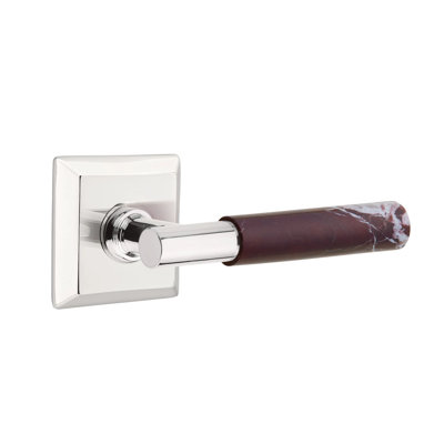 Ensemble de leviers d'intimité Emtek Select avec rosette Quincy et tige en T, levier en marbre Rosso Levanto (CF)