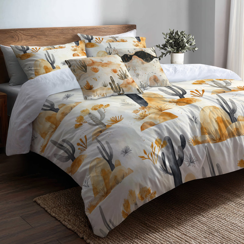 Ensemble de literie abstraite 5 pièces - housse de couette et coussin décoratif noir Boho Desert Minimal