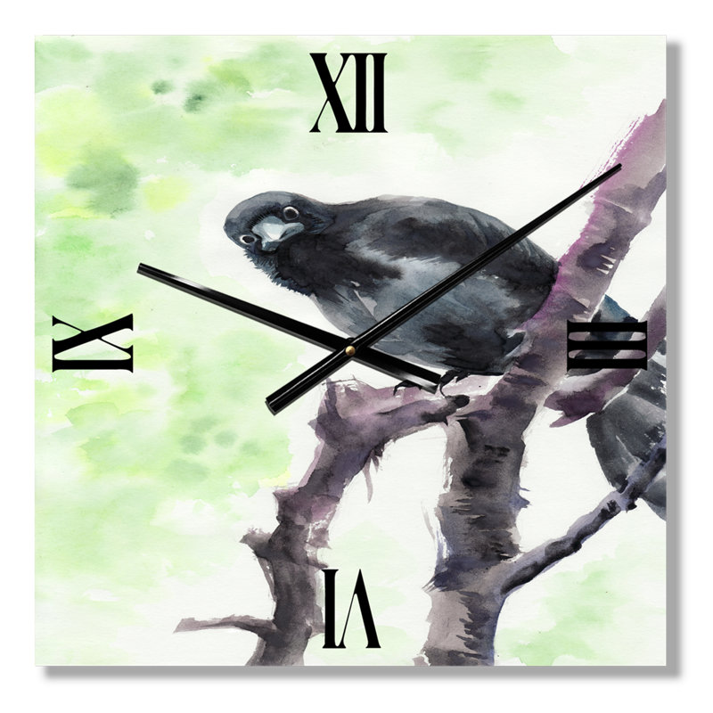 Horloge murale Curious Crow sur une branche, Petit