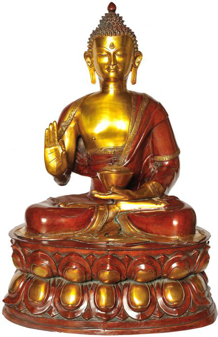 Statue de Bouddha de grande taille prêchant son dôme, Or / rouge