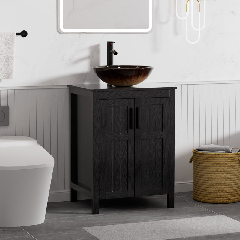 24" Single Bathroom Vanity Cabinet With Vessel Sink,Faucet, White