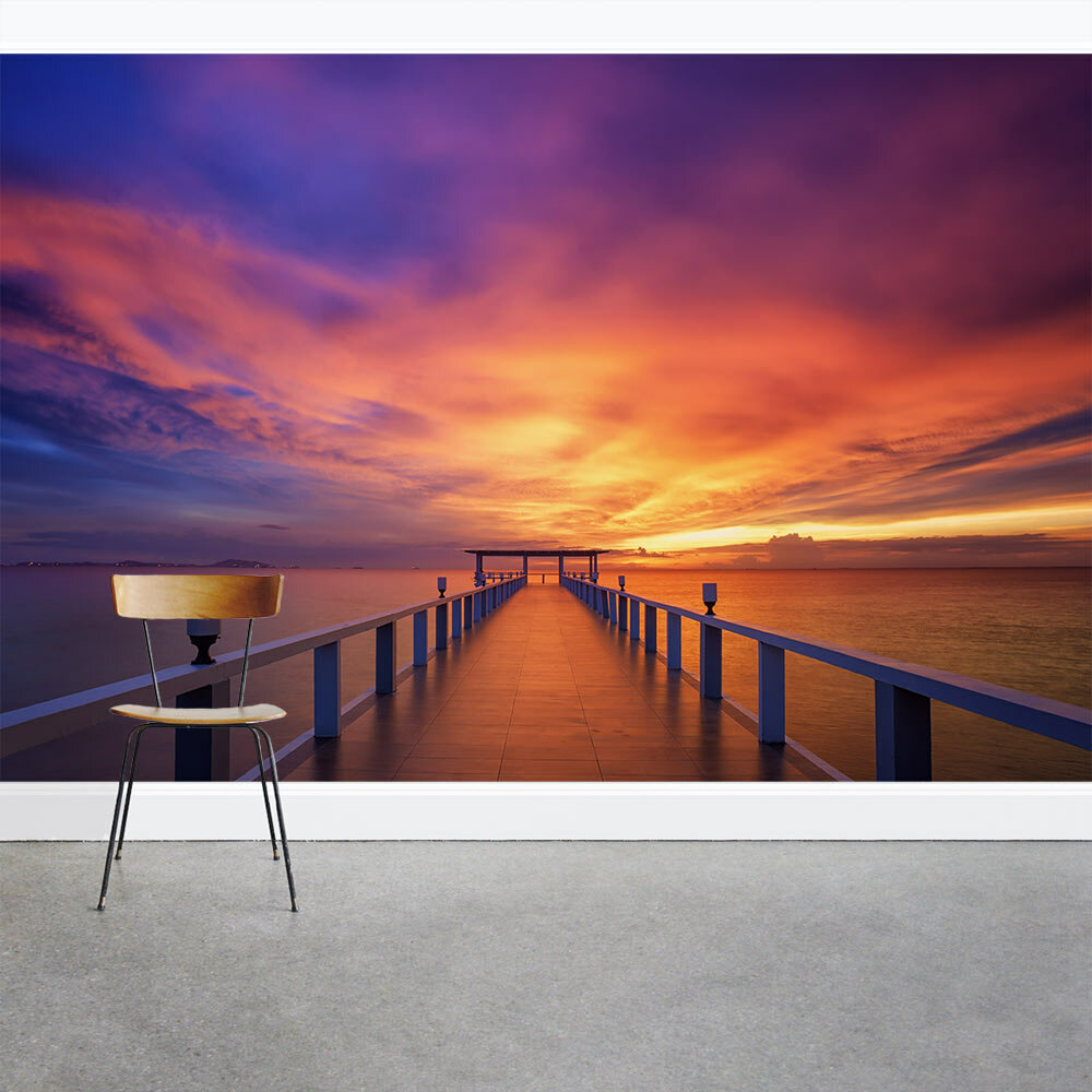 Wallums Wall Decor Tropical Pier Sunset 8 X 144 3 Piece Wall Mural Wayfair 8214