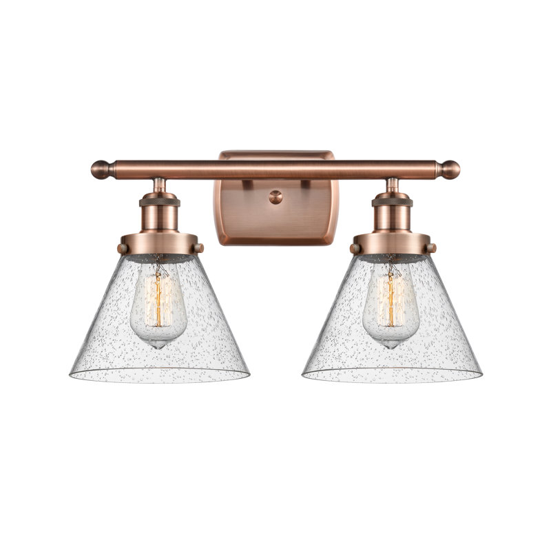 Ballston Urban Cone 2 Light 18" Bath Vanity Light, Incandescent, Matte White, Antique Copper