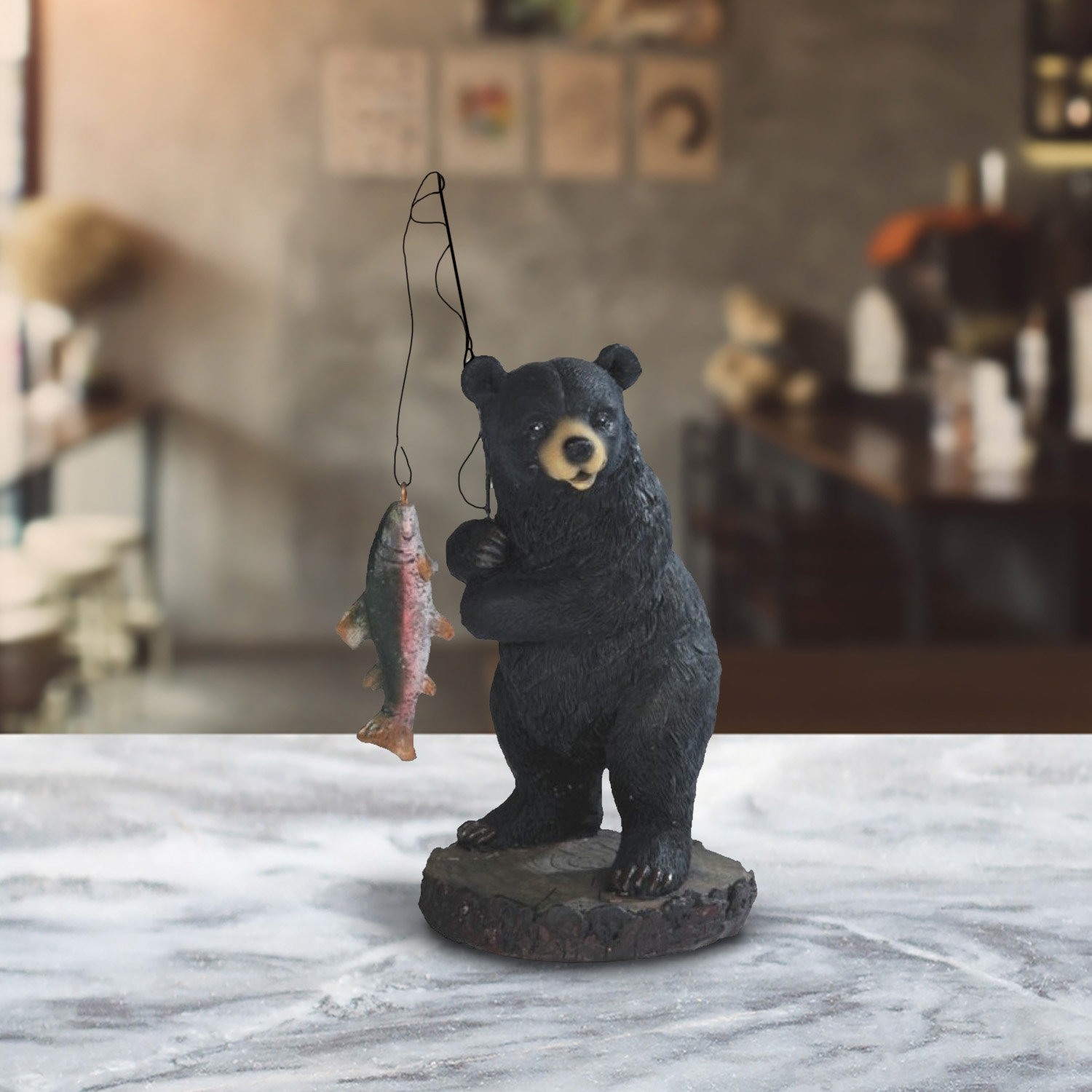 Jeannice 5H Black Bear Salmon Fishing on Rock Figurine Unique Gifts