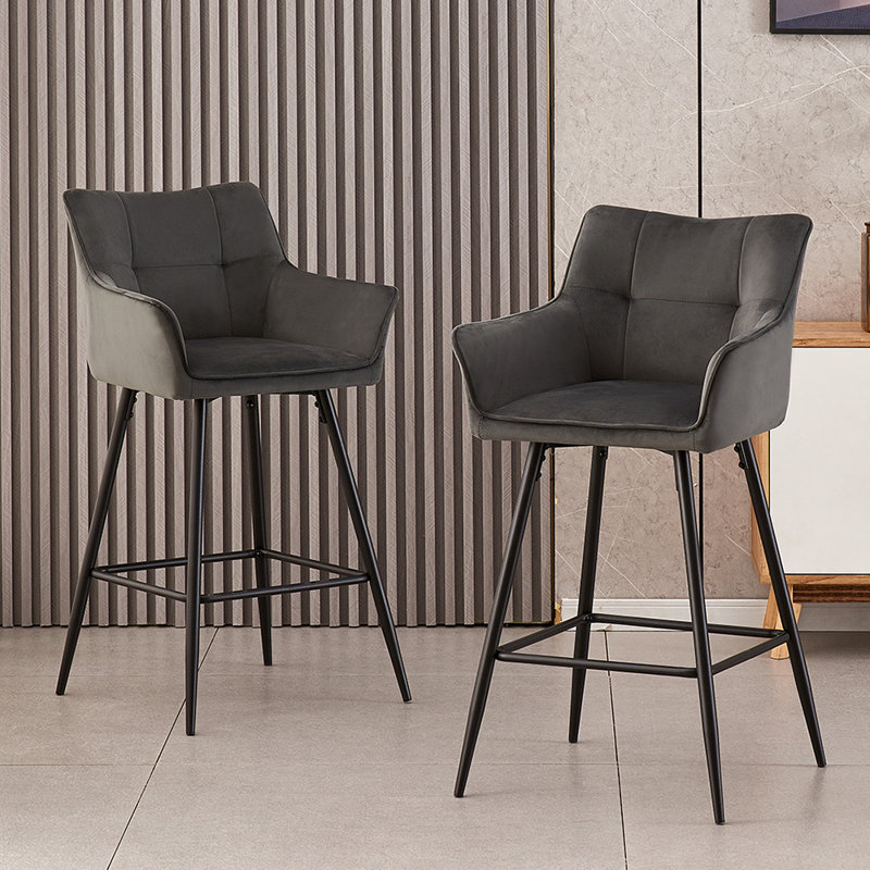 Baston 67cm Velvet Arm Bar Stools, Grey