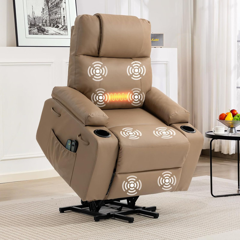 Power Lift Recliner Chair For Elderly With Massage & Heat, 160° Adjustable Pu Leather Electric Recliner With Remote,  For Living Room, Bedroom