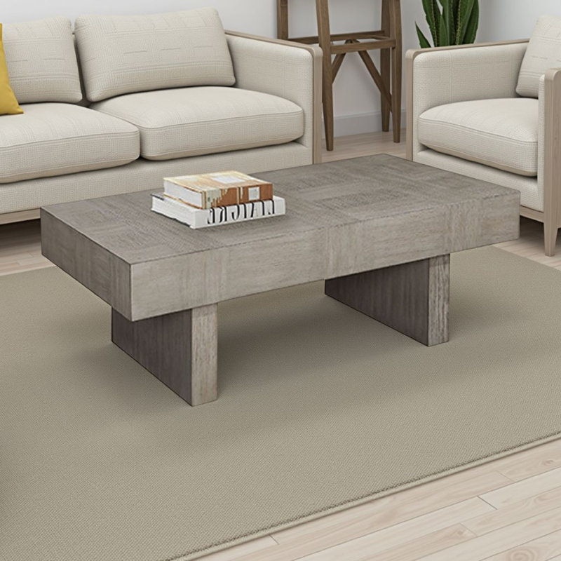Table basse Lezy, 52 po, plateau en bois de chêne gris, base à double piédestal
