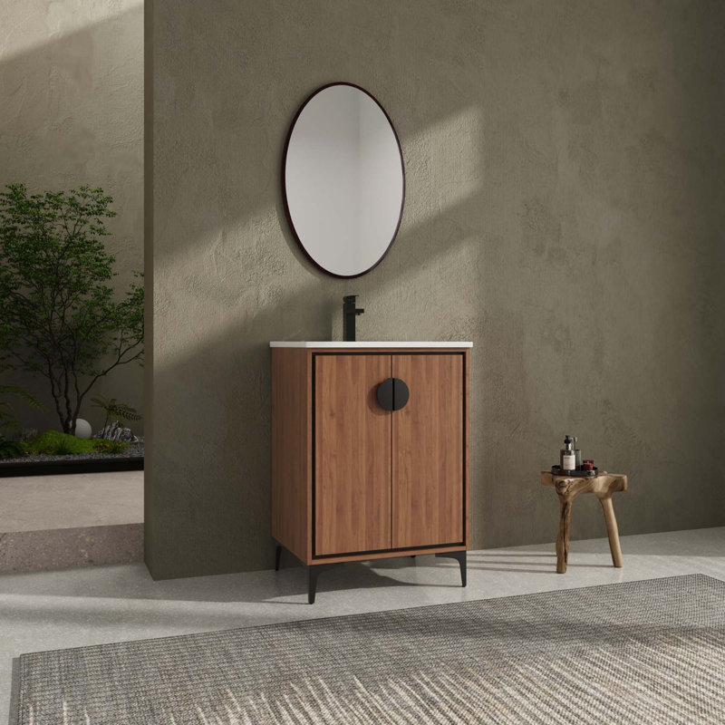 Meuble-lavabo moderne avec lavabo supérieur simple et 2 portes à fermeture douce