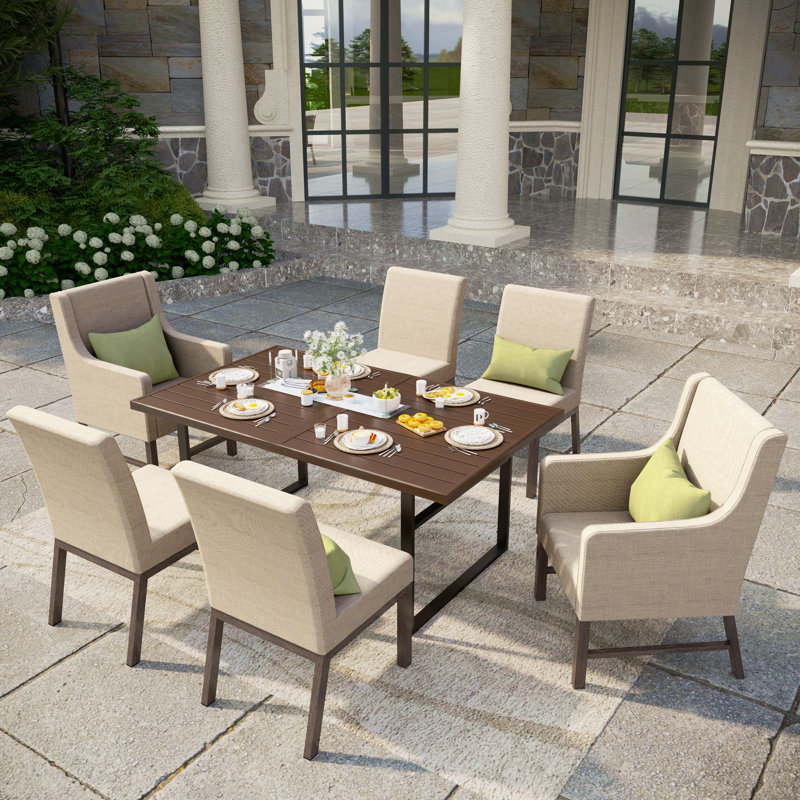 Maddlynn 6 - Person Patio Dining Set with Rectangular Table , Cushions Included