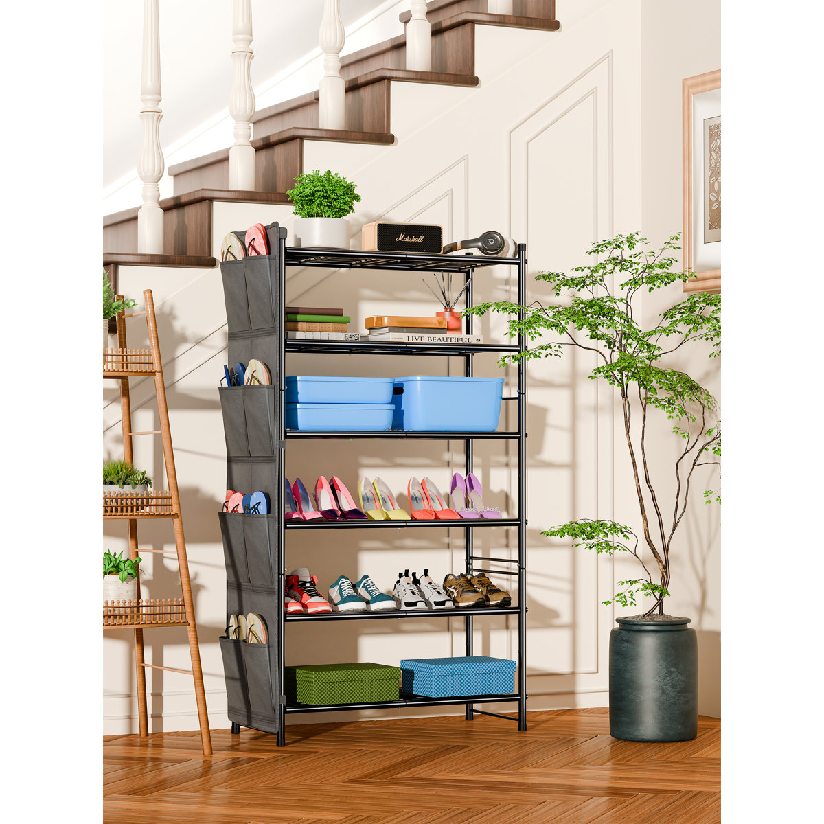 6-Tier Shoe Rack 24 Pair, Metal Shoe Organizer for Closet, Black