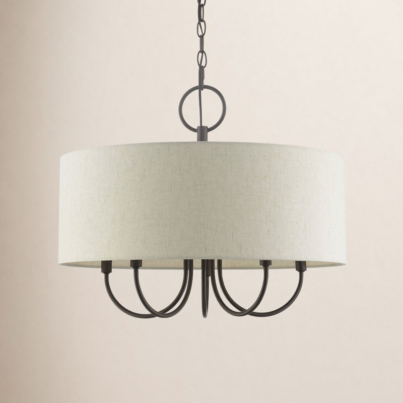 Lustre tambour 5 lumières à abat-jour Raymond, Bronze anglais