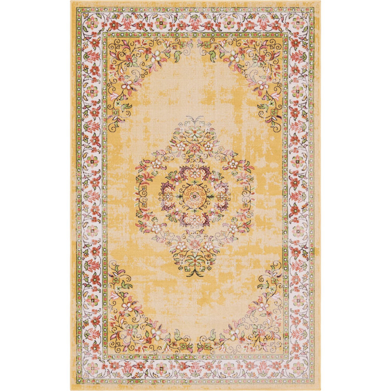 Tapis oriental jaune Rozalla, Rectangle 5 pi 3 po x 8 pi