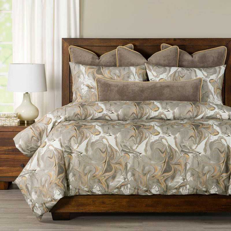 Wanderlust Marbled Duvet Cover & Insert Set, Cal. King Duvet + 2 King Shams + 1 Bolster, Sapphire