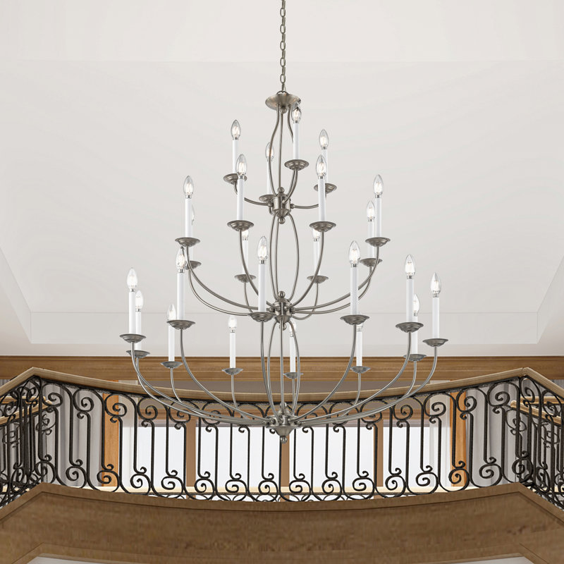 Lustre étagé style chandelier à 24 lumières Maynes, Nickel brossé