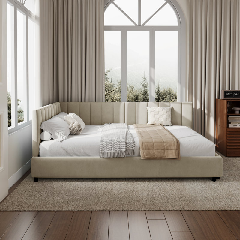 Full Size Upholstered Tufted Daybed, Velvet Sofa Bed With Vertical Channel Tufting, Reversible Armrest Design, Sturdy Wood Frame For Bedroom & Living Room