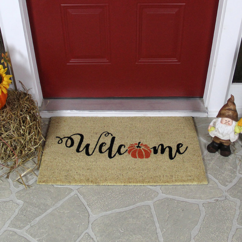 Orange Pumpkin "Welcome" Fall Harvest Outdoor Doormat 18" x 30"