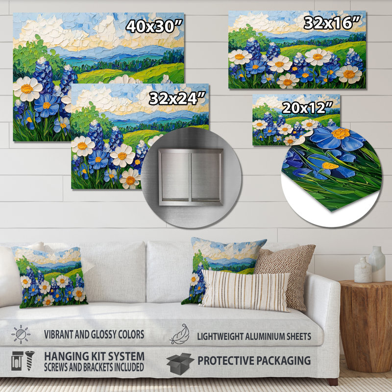 Texas Bluebonnet Field II - Paysages, impression sur métal, H 16 po x l 32 po